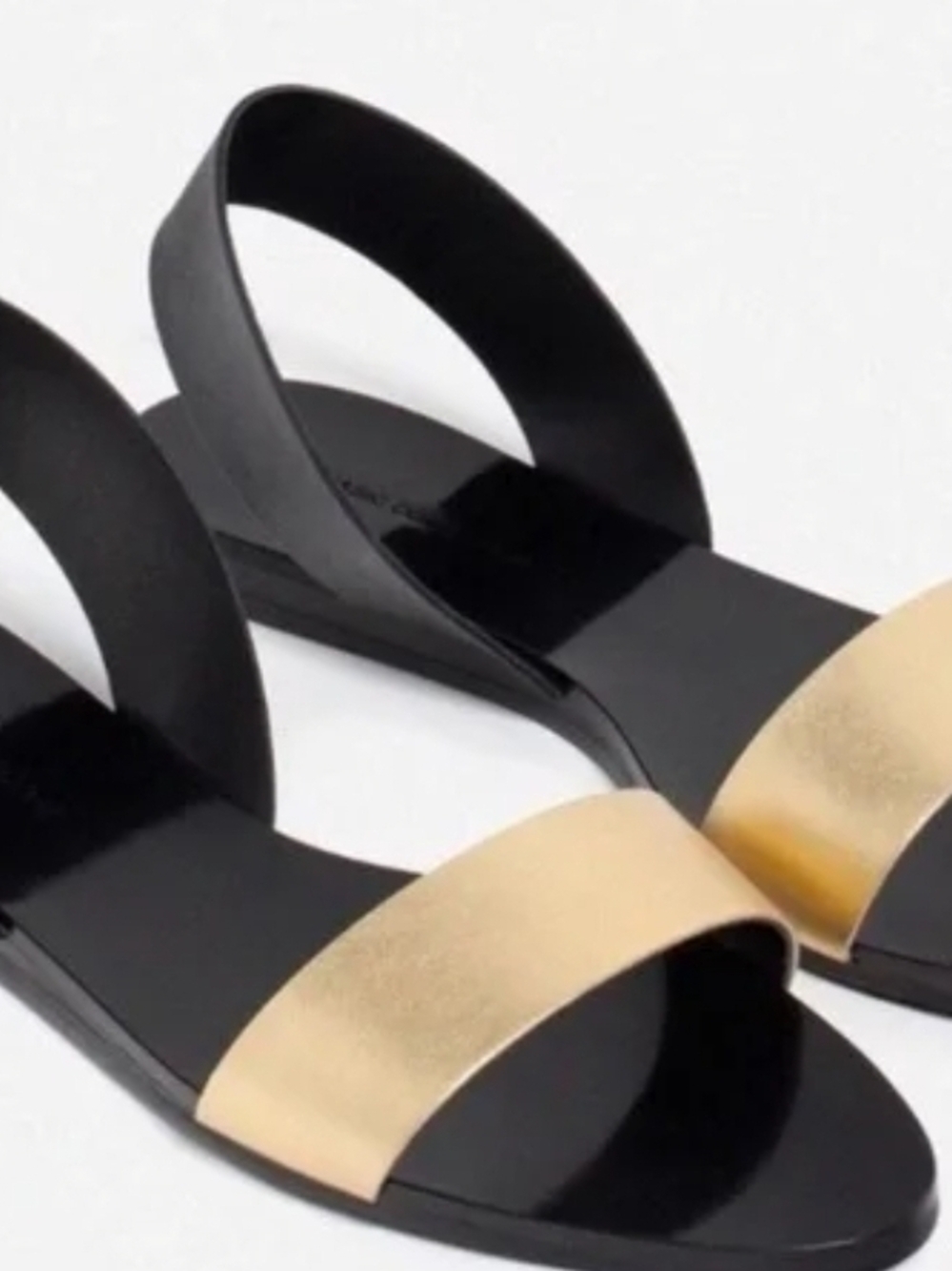 Zara Black & Metallic Gold Strap Slide Sandals